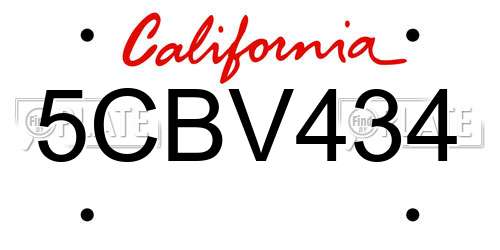 5CBV434 California License Plate
