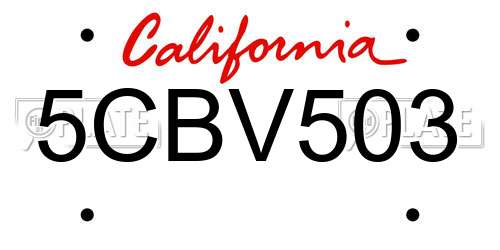 5CBV503 California License Plate
