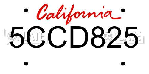 5CCD825 California License Plate