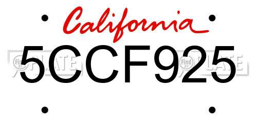 5CCF925 California License Plate