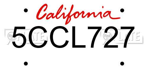 5CCL727 California License Plate