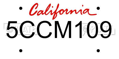 5CCM109 California License Plate