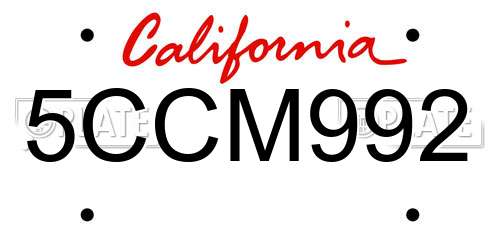 5CCM992 California License Plate