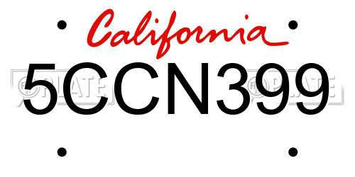 5CCN399 California License Plate