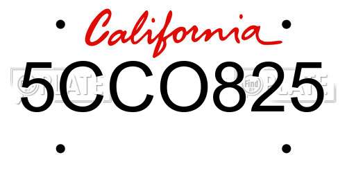 5CCO825 California License Plate