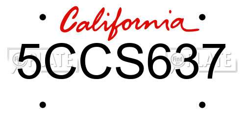 5CCS637 California License Plate