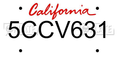 5CCV631 California License Plate