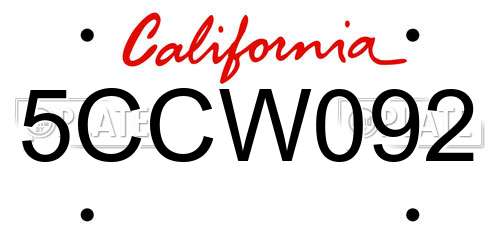 5CCW092 California License Plate