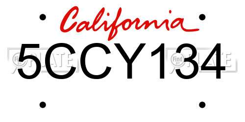 5CCY134 California License Plate