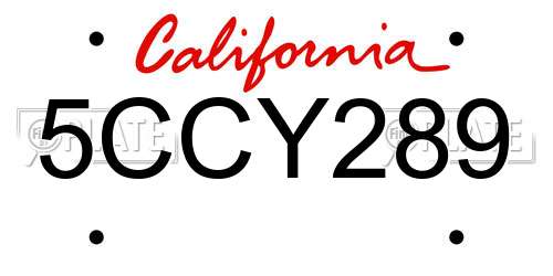 5CCY289 California License Plate