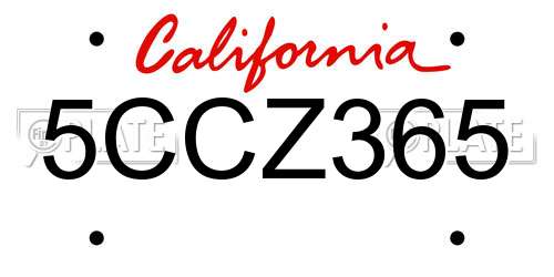 5CCZ365 California License Plate