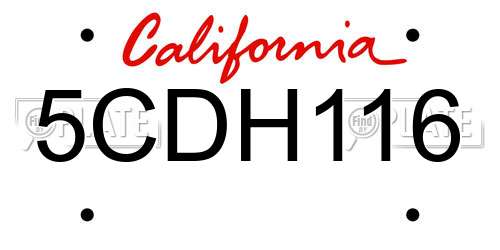5CDH116 California License Plate