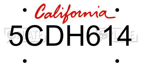 5CDH614 California License Plate