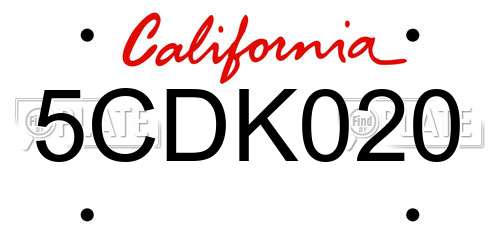 5CDK020 California License Plate