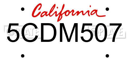 5CDM507 California License Plate