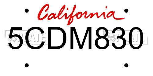 5CDM830 California License Plate