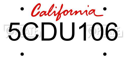 5CDU106 California License Plate