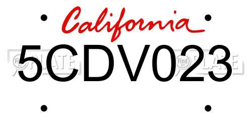 5CDV023 California License Plate
