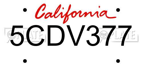 5CDV377 California License Plate