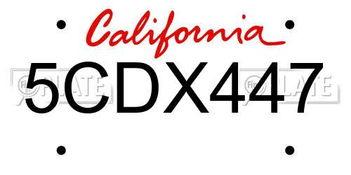 5CDX447 California License Plate