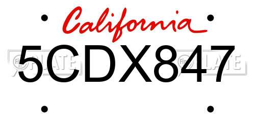 5CDX847 California License Plate