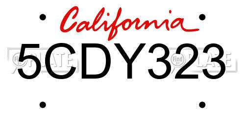 5CDY323 California License Plate