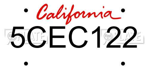 5CEC122 California License Plate