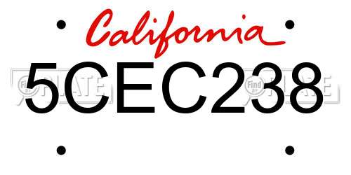 5CEC238 California License Plate