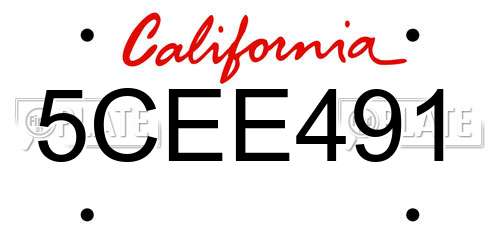 5CEE491 California License Plate