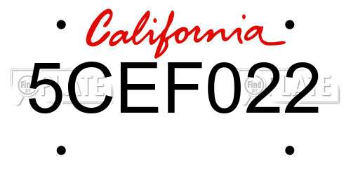 5CEF022 California License Plate