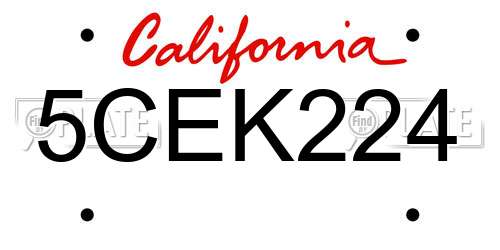 5CEK224 California License Plate