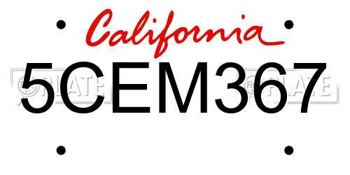5CEM367 California License Plate