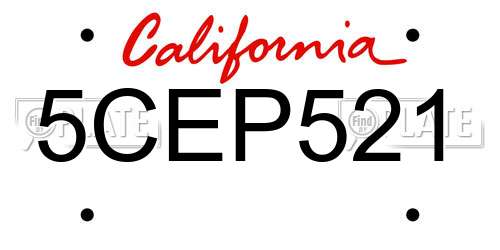 5CEP521 California License Plate