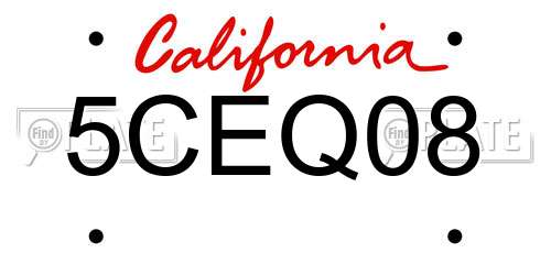 5CEQ08 California License Plate