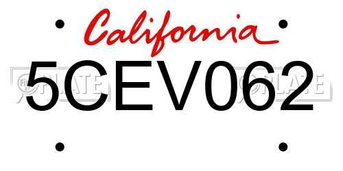 5CEV062 California License Plate