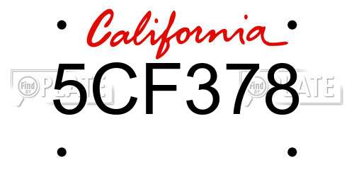 5CF378 California License Plate