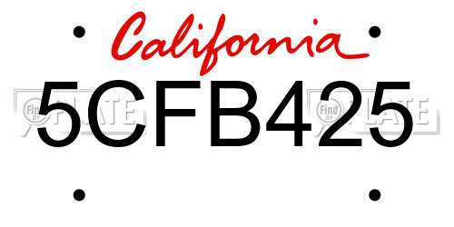 5CFB425 California License Plate