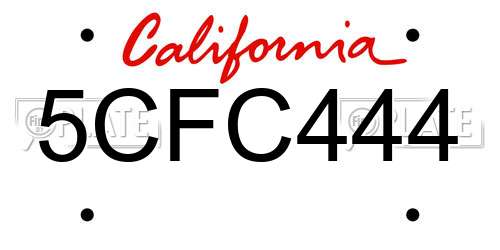5CFC444 California License Plate