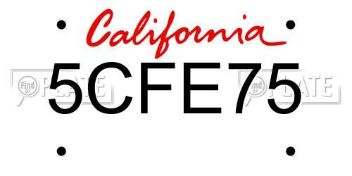 5CFE75 California License Plate
