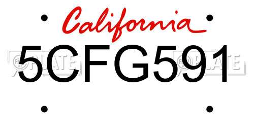 5CFG591 California License Plate