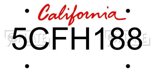 5CFH188 California License Plate