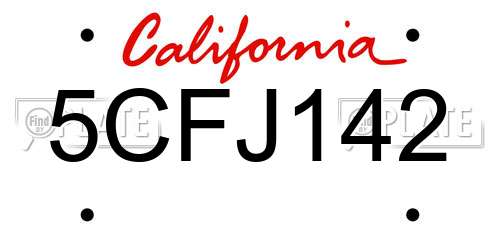 5CFJ142 California License Plate