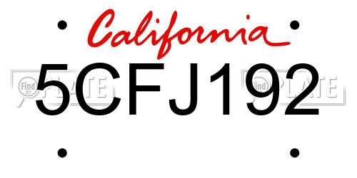 5CFJ192 California License Plate