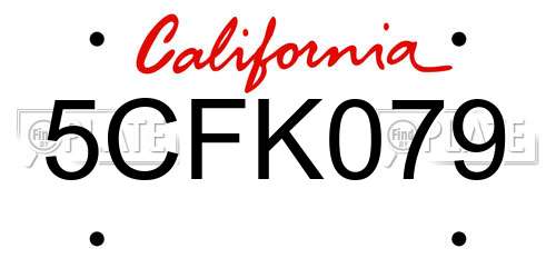 5CFK079 California License Plate