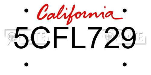 5CFL729 California License Plate