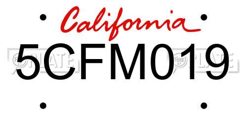 5CFM019 California License Plate