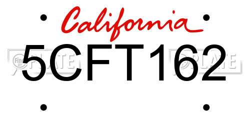 5CFT162 California License Plate