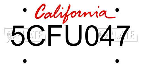 5CFU047 California License Plate