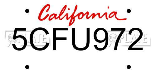 5CFU972 California License Plate