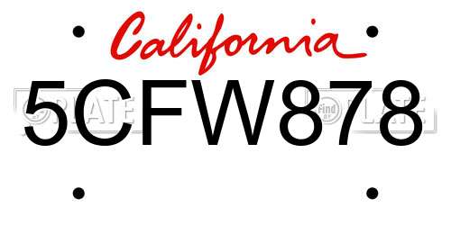 5CFW878 California License Plate
